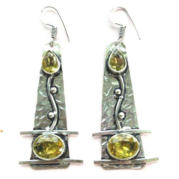 925 Sterling Abstract Faceted Citrine Earrings - Picture 1 of 5